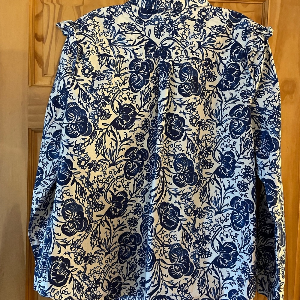 Charter Club Blue and White Floral Button Down Shirt - Picture 4 of 6